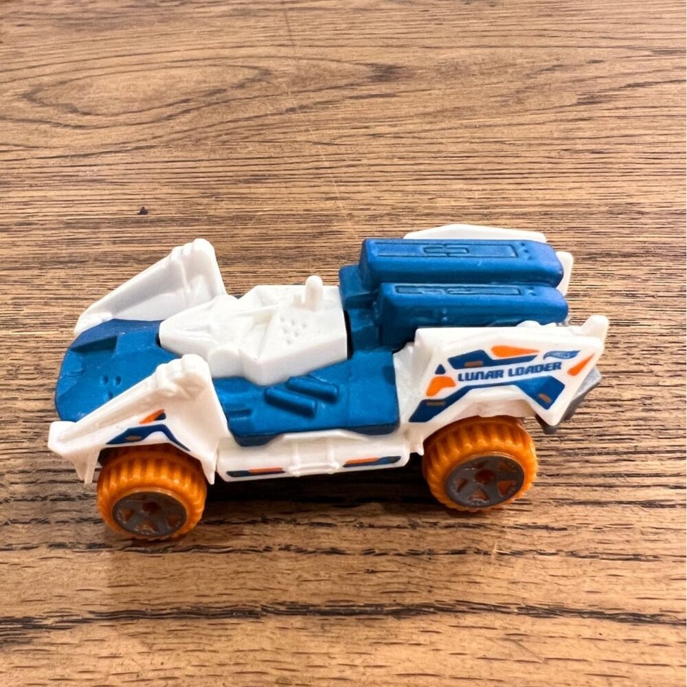 Hot Wheels Lunar Loader Die-Cast Toy Car Orange Wheels Blue & White Space Design
